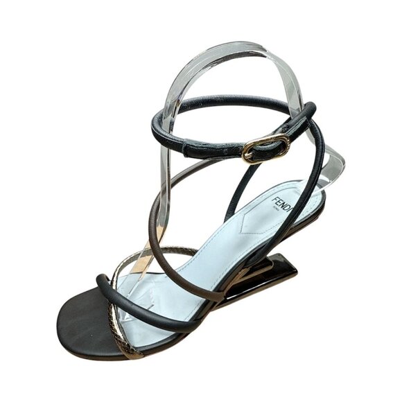 FENDI Fendi First Slide Sandals EU 37 US 7 F Shape Multicolor Wedge Heels Metal - Picture 14 of 15